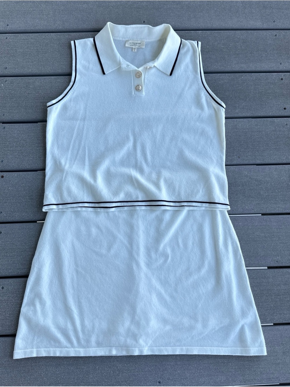 Vila Milano Women’s Size L 2-pc Sweater Set, White Skort/Tank Pickle Ball Club